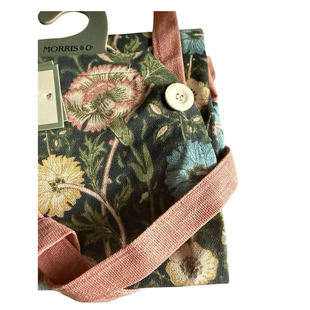 William Morris Kitchen Apron Pink and Rose Cotton Ruffle Bottom French Country